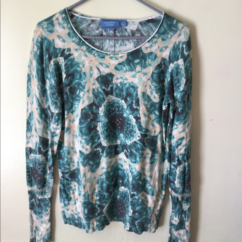 L Simply Vera Longsleeve cream and turquoise tee